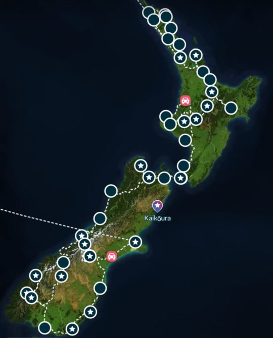 Routeschema NZ-reis Polarsteps-bijgewerkt